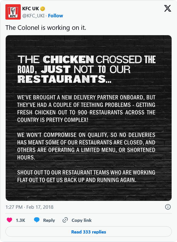 KFC UK post on X