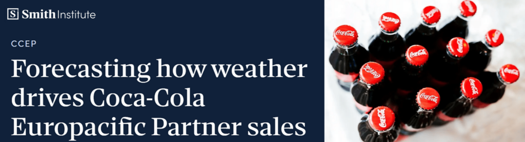 Forecasting how weather impacts Coca-Cola Europacific Partner sales with image of Coca-Cola bottles viewed from the top