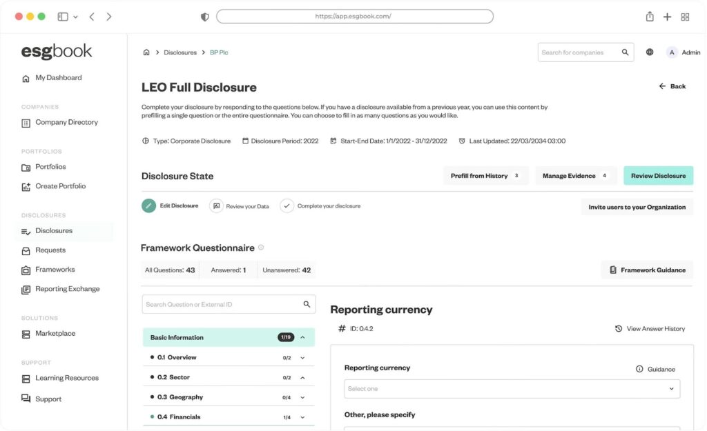 ESG Book dashboard
