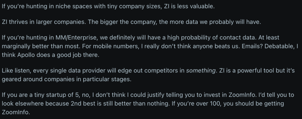 Reddit user comment on ZoomInfo