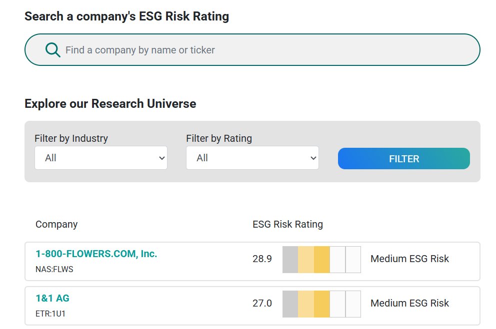 Sustainalytics dashboard