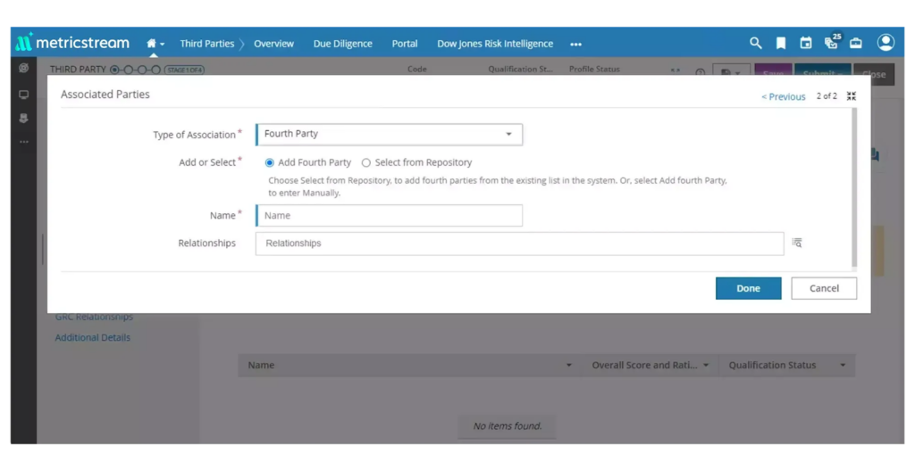 MetricStream dashboard