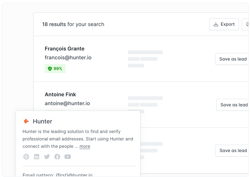 Hunter.io dashboard