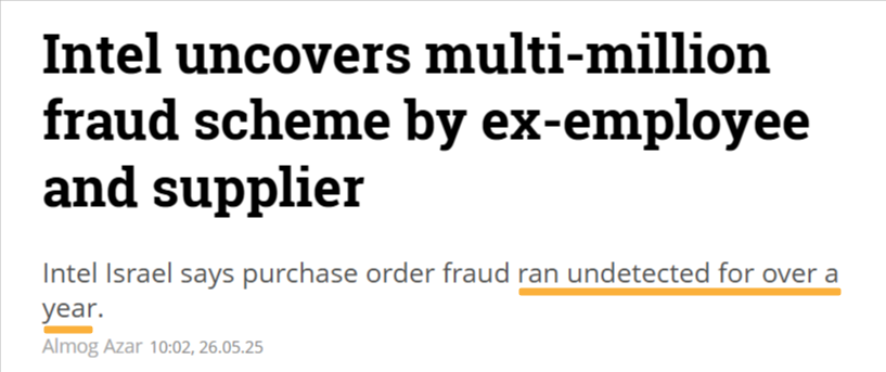News article headline "Intel uncovers multi-million fraud scheme by ex-employee and supplier"