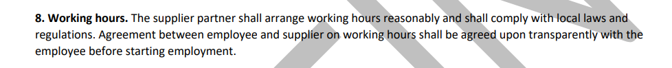 Shein working hours policy