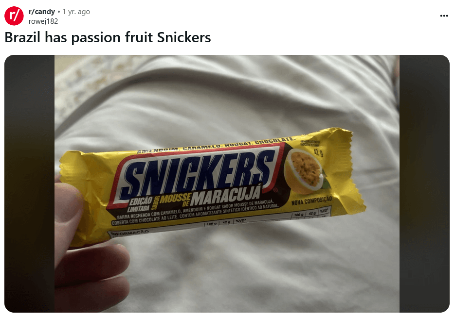 Brazilian Snickers Passion Fruit bar