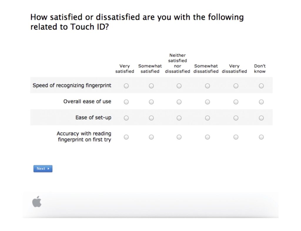 Apple Touch ID satisfaction survey interface