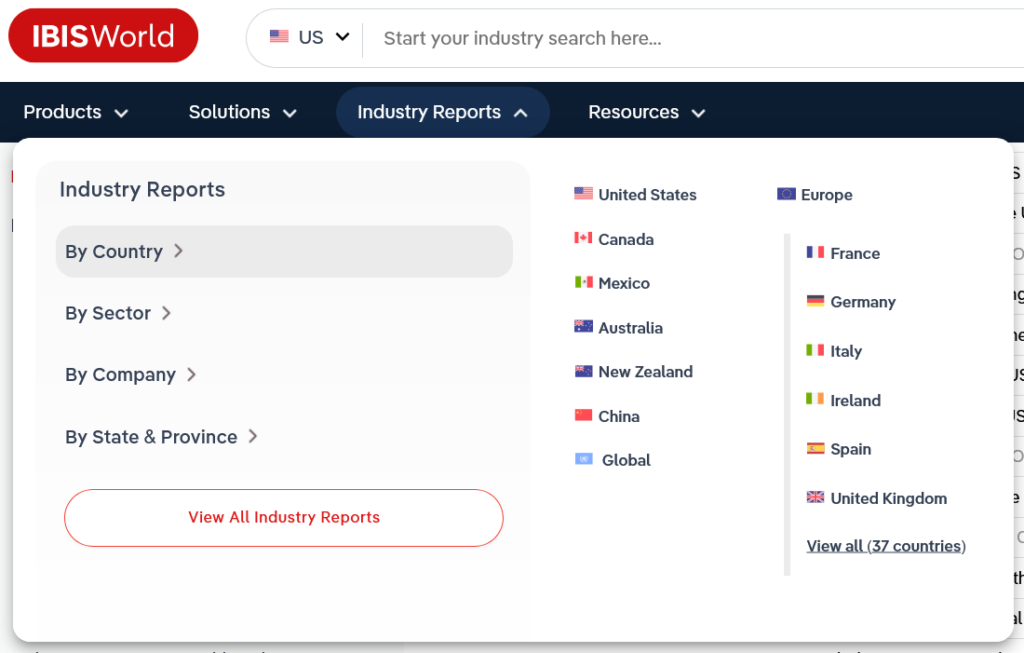 IBIS World dashboard