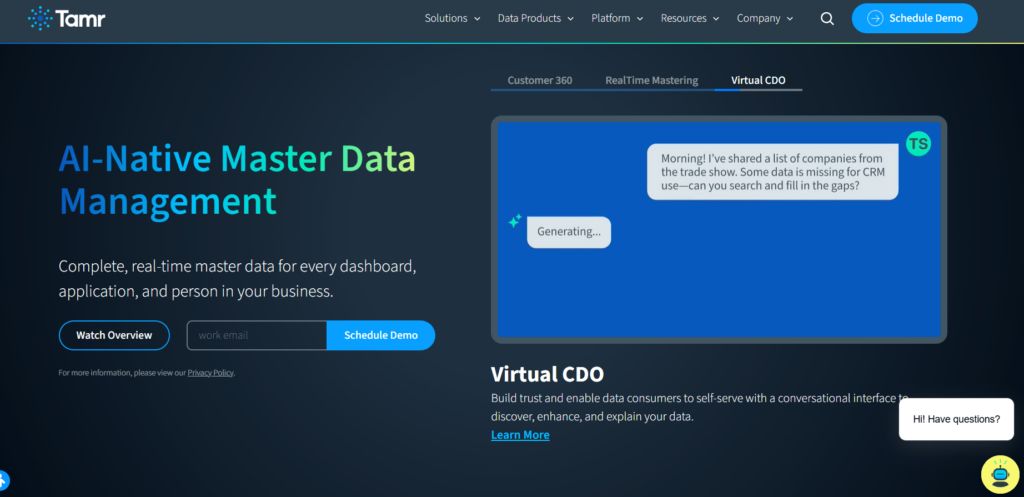 Tamr dashboard