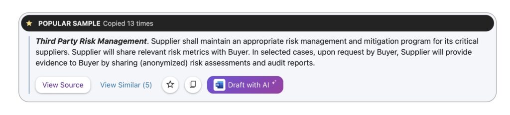 screenshot of a Third Party Risk Management clause