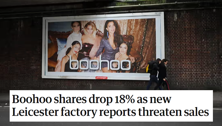 screenshot of a news article headline about a boohoo supplier scandal