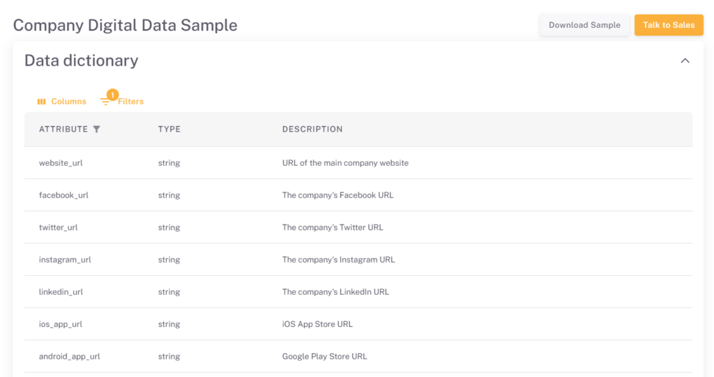 veridion data sample screenshot