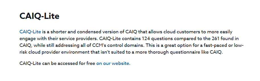 Consensus Assessments Initiative Questionnaire screenshot