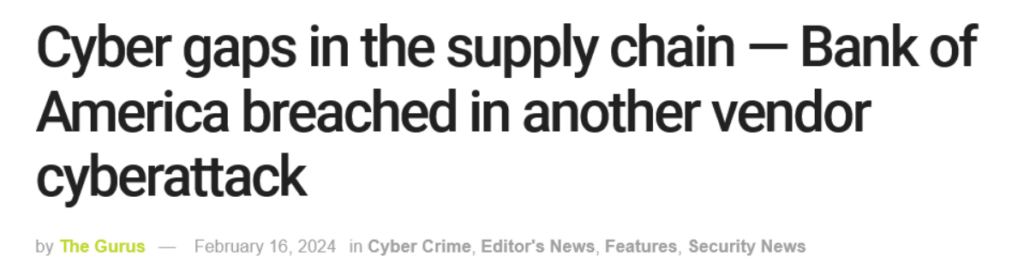 screenshot of a news article headline on a bank of america cyber attack
