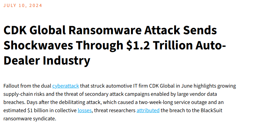 screenshot of a news article about a ransomware attack