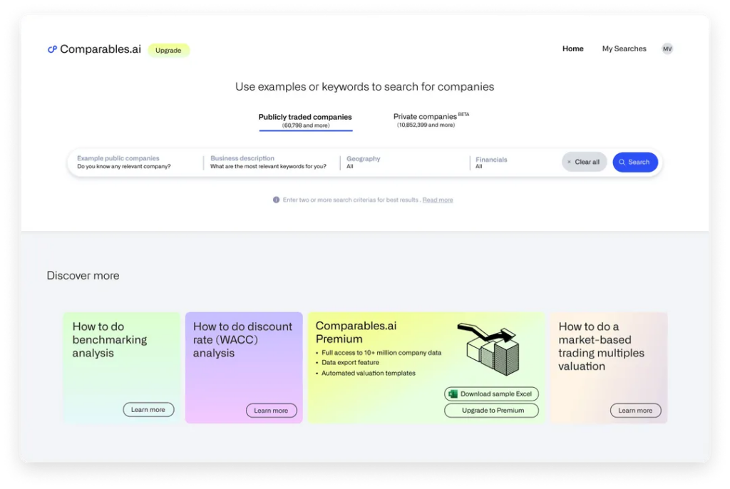 Comparables.ai tool screenshot