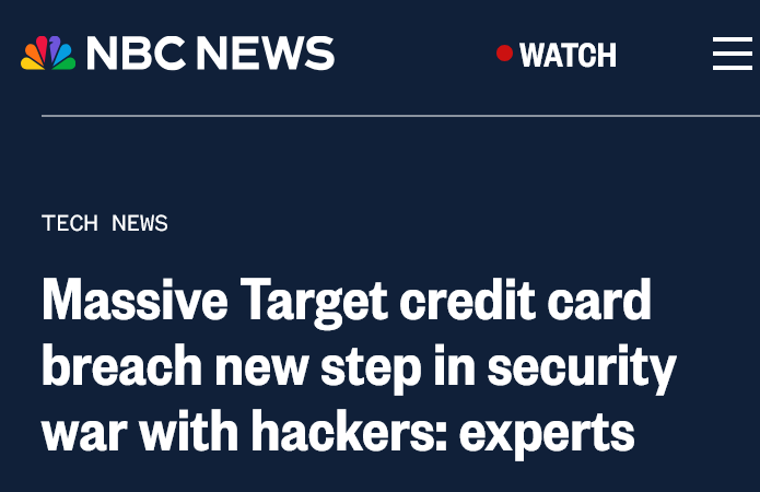 screenshot of an article about a target credit card breach