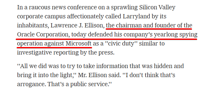 screenshot of a news article about a spying operation against Microsoft
