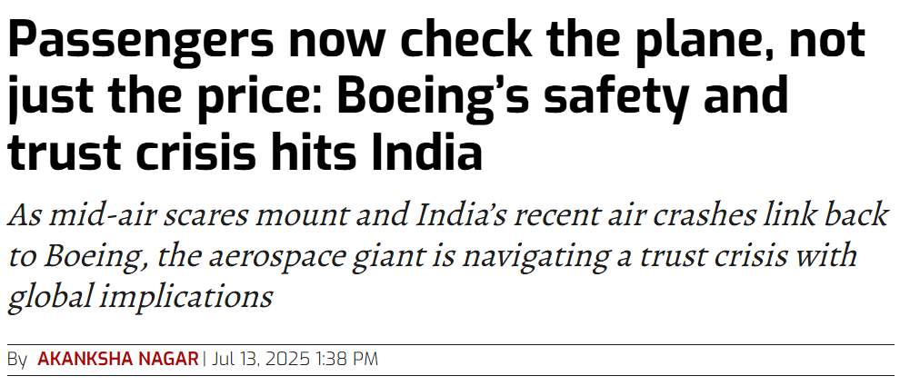 screenshot of a news article headline on quality control lapses Boeing and its key supplier Spirit AeroSystems