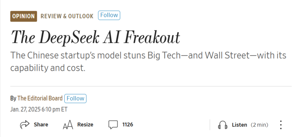 screenshot of a news article about deepseek ai