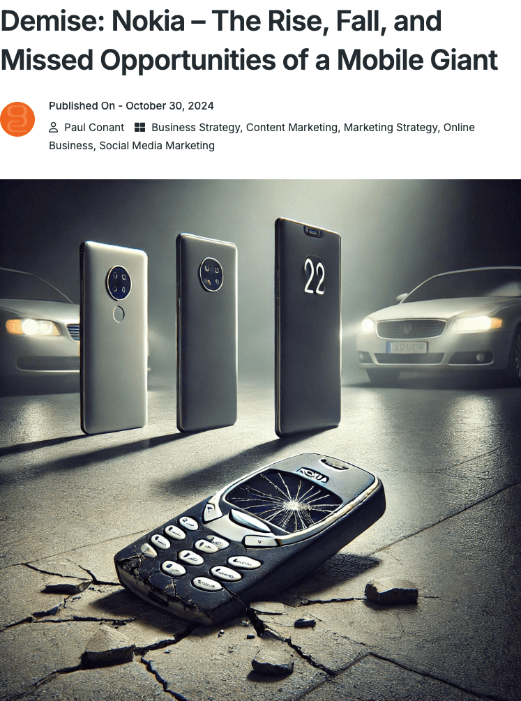 screenshot of the news article on the demise of nokia