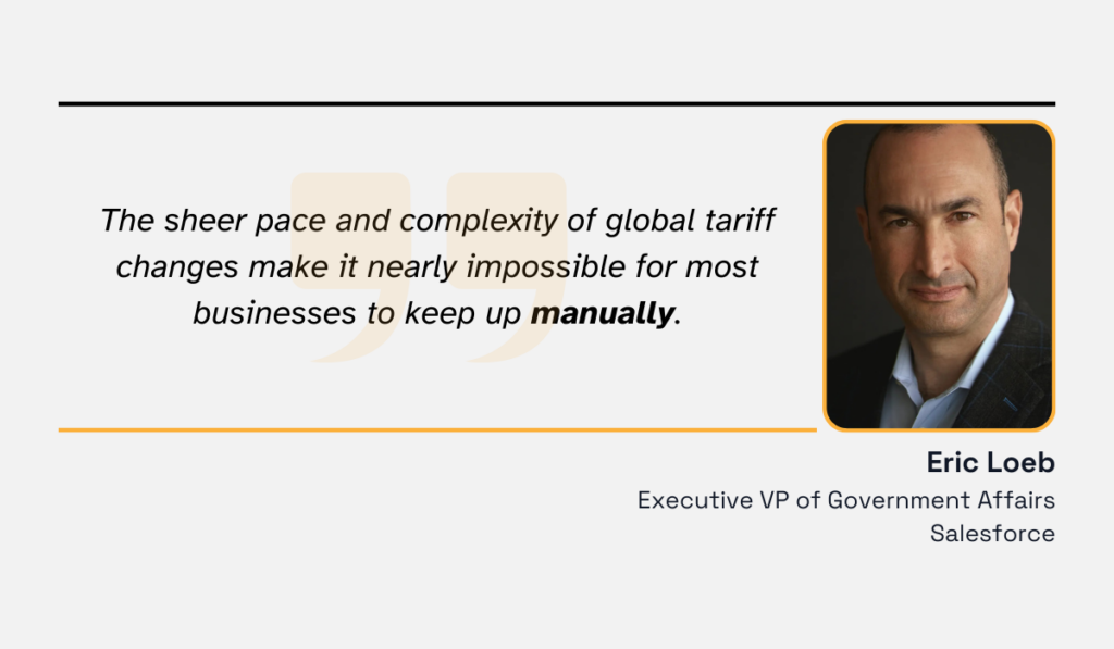 quote on how it's challenging to manually keep track of tariff changes