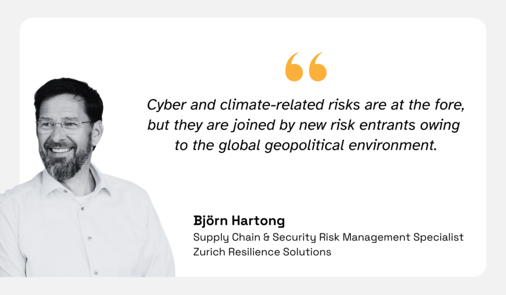 quote on the prominence of cyber and climate risks