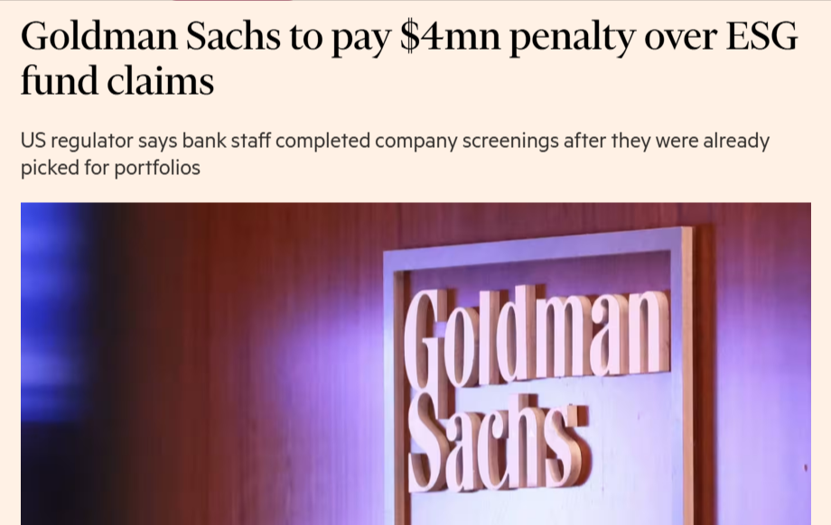 screenshot of a news article on how goldman sachs had to pay a penalty fine