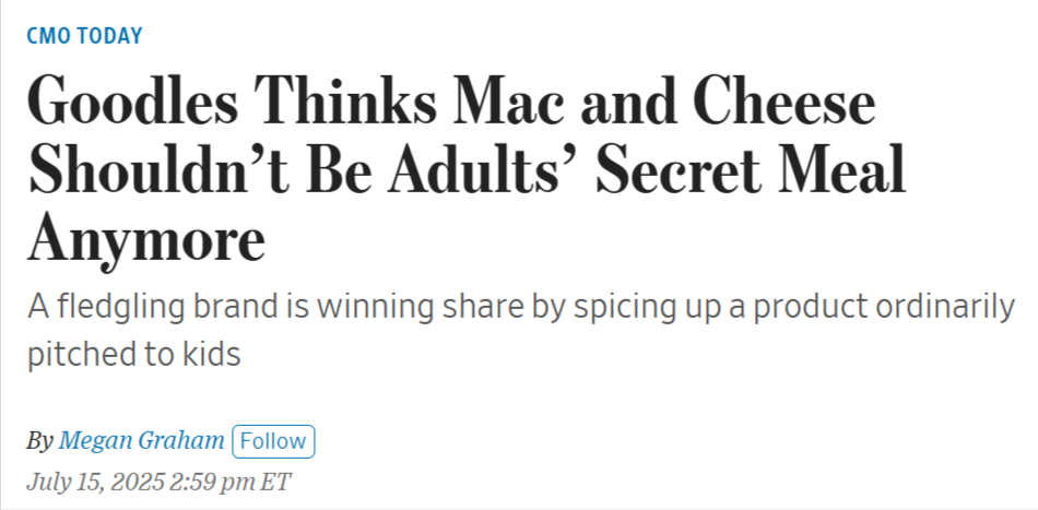 screenshot of a news article on how googles redefined the mac and cheese market