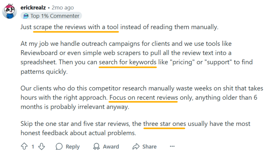 screenshot of a reddit comment on data scraping 