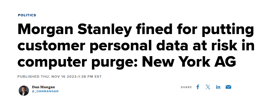 news article about morgan stanley being fined for customer data breach risk