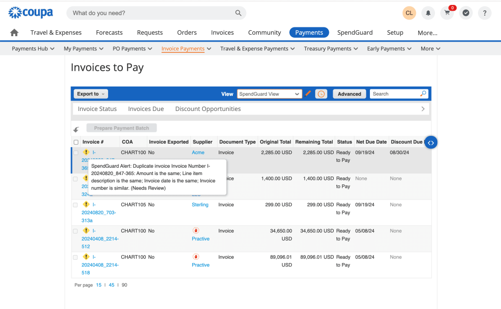 coupa spendguard screenshot