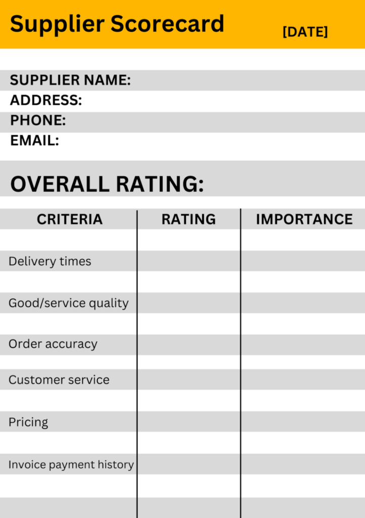 supplier scorecard example