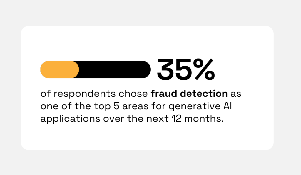 statistic showing that 35% of insurance executives view fraud detection as one of the top five areas for developing or implementing generative AI