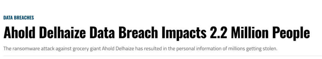 screenshot of a news article about the ahold delhaize data breach
