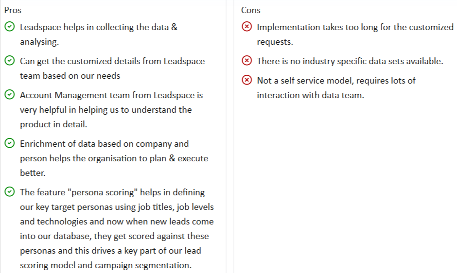 leadspace pros and cons screenshot