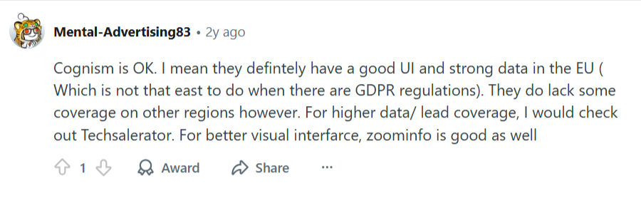 reddit review of cognism