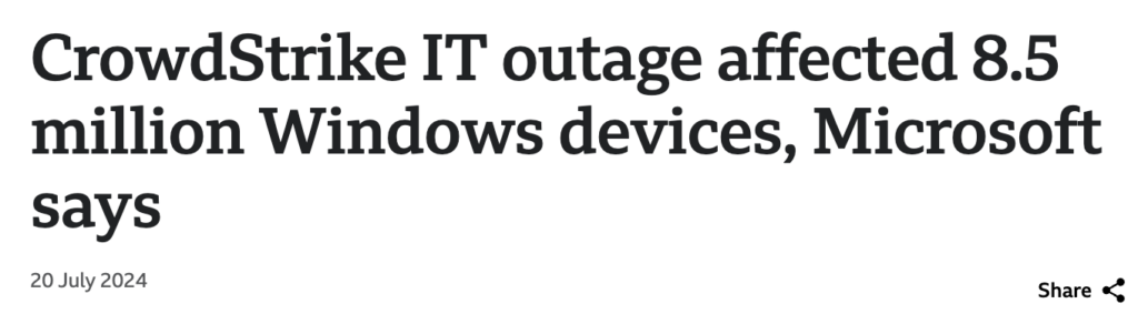 screenshot of a news article headline about the crowdstrike outage