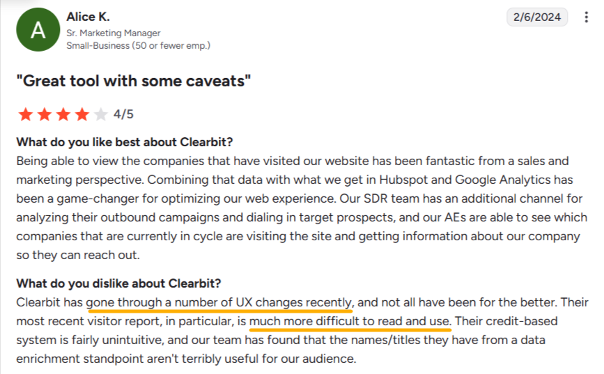 clearbit review screenshot