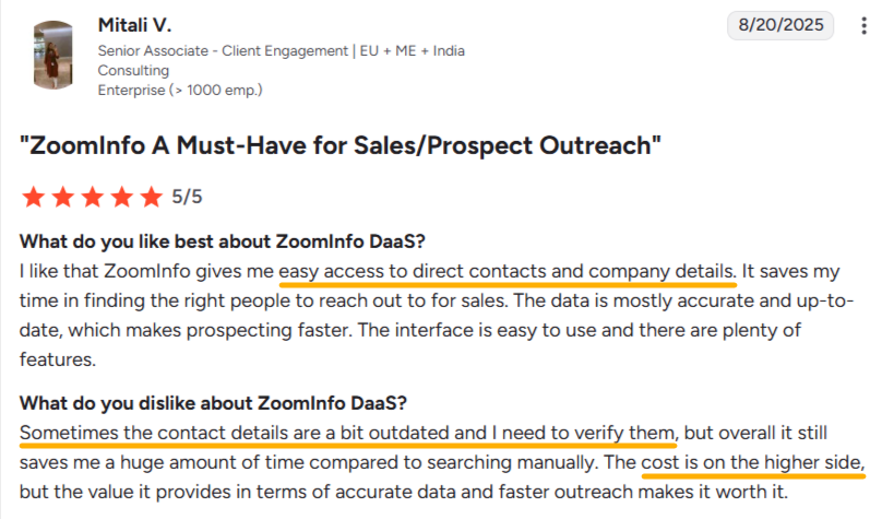 zoominfo review screenshot