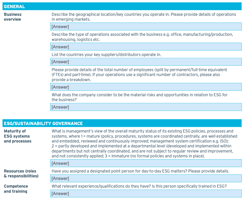 esg questionnaire example