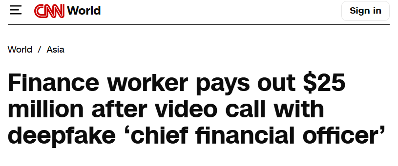 screenshot of a news article about how a multinational firm authorized a fraudulent $25 million payment