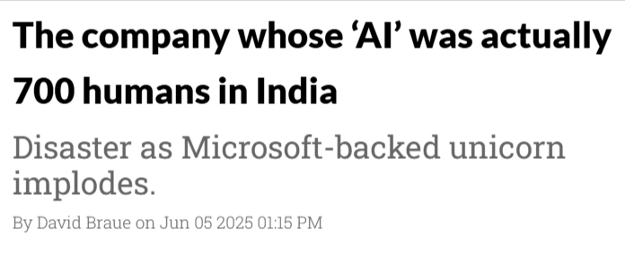 screenshot of a news article on a fake ai company