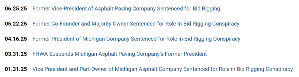 screenshot of the seven individuals and three companies charged in the ongoing federal antitrust investigation