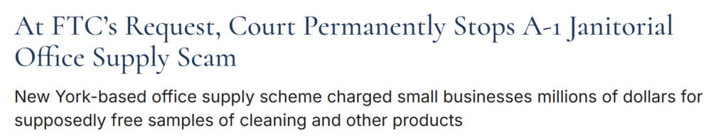 screenshot of a news article on an office supply scam