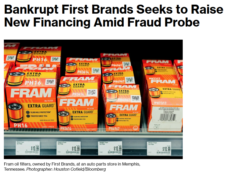 screenshot of a news article on first brands bankruptcy