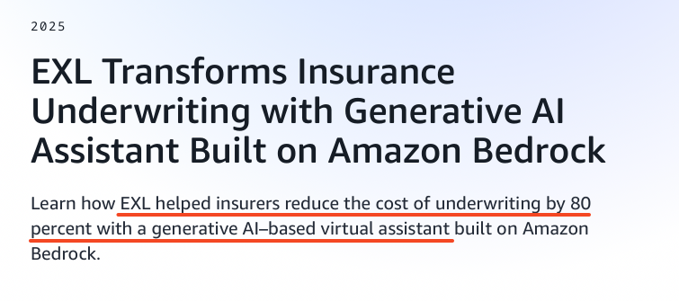 screenshot of an article on a data analytics company that aimed to support insurance underwriting by reducing manual effort