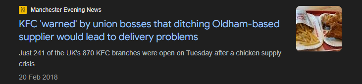 screenshot of a news article on kfc supplier