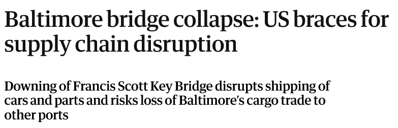 screenshot of a news article on the 2024 collapse of the Francis Scott Key Bridge