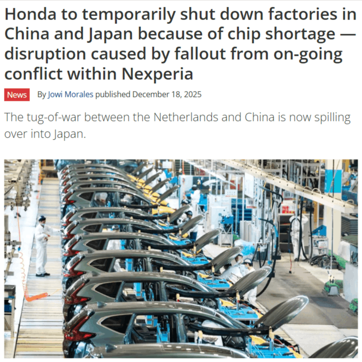 Honda factory shutdown caused by chip shortage news screenshot